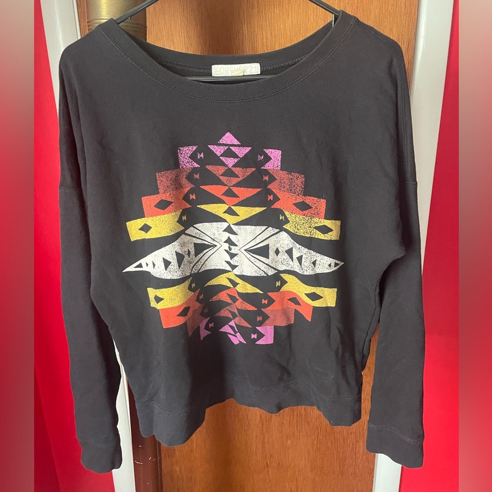 Forever 21 Black Aztec Slouchy Sweatshirt